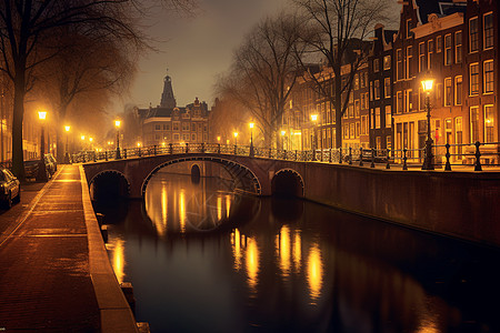 夜幕下的阿姆斯特丹水城图片