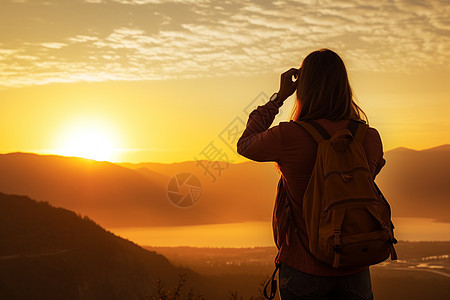 山顶日出下的爱好者图片