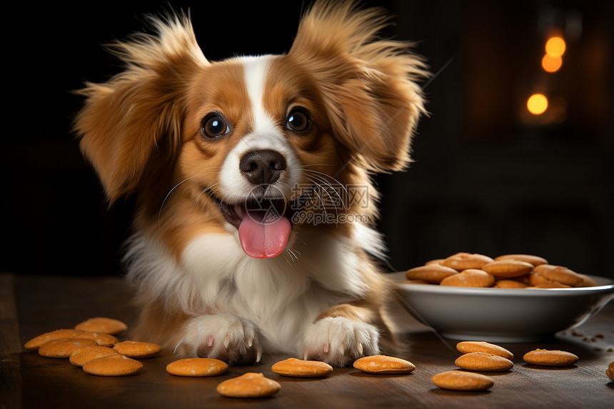 可爱小狗舔食物的照片图片
