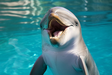 欢乐的海豚在水中游泳图片