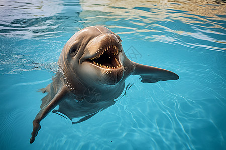 开心的海豚在水中游泳图片