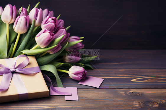 礼物盒上和郁金香图片