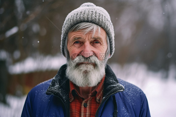 冬日雪中的老人图片