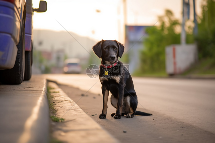 马路旁的小狗图片