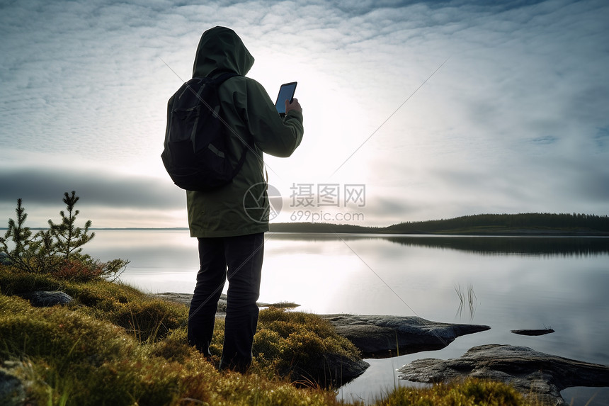 岸边旅游的男人图片