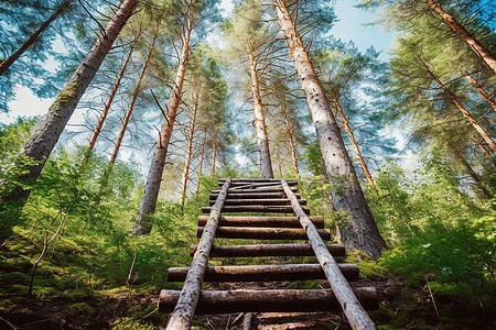 森林中的梯子图片