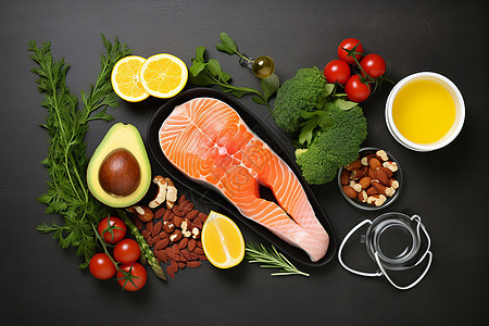 健康的鱼肉和蔬菜图片