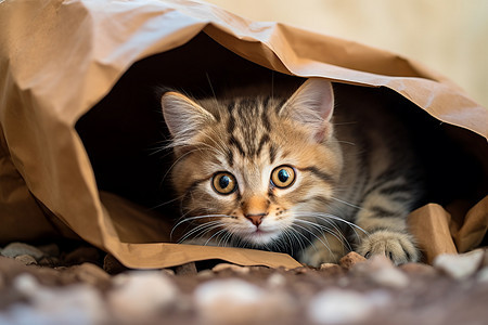 纸袋中的宠物猫咪图片