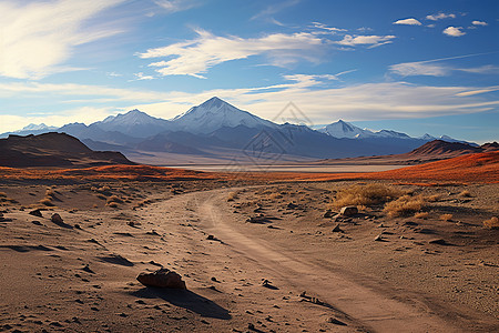 雪山沙漠沙漠里的荒野泥路背景