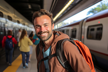 车站微笑的男人图片