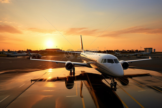 夕阳下的航空工厂图片