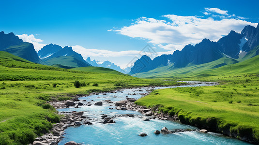 草原的河流图片