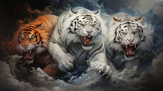 浮雕的老虎艺术图片