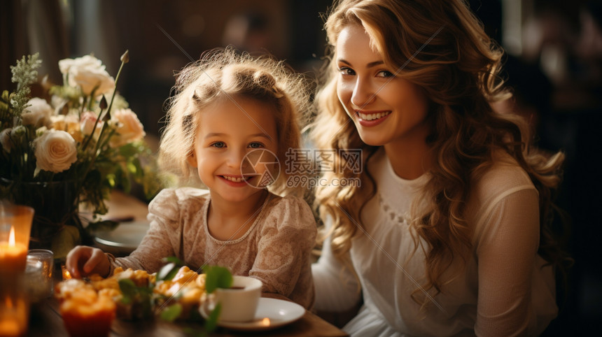 用餐的母女图片