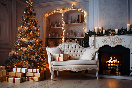 喜庆的客厅圣诞树装饰图片