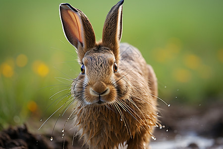 淋湿的兔子特写镜头图片