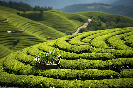 手工采茶大自然的天然美景背景
