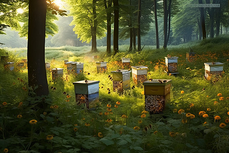 夏日森林中的蜜蜂乐园图片