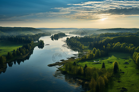夏季美丽的林间河流景观图片