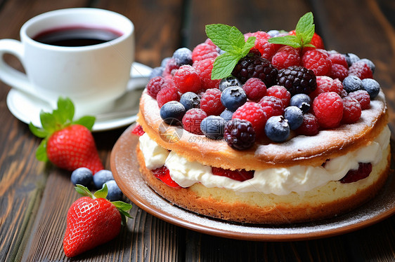 新鲜烘焙的浆果蛋糕图片