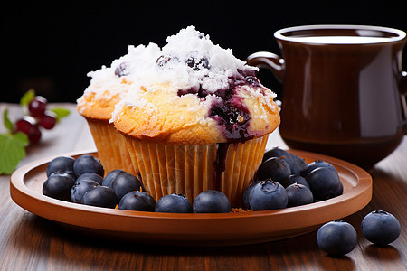 美味的蓝莓纸杯小蛋糕图片