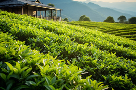 茶园飘渺山辉背景图片