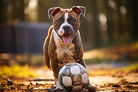 阳光下的足球狗图片