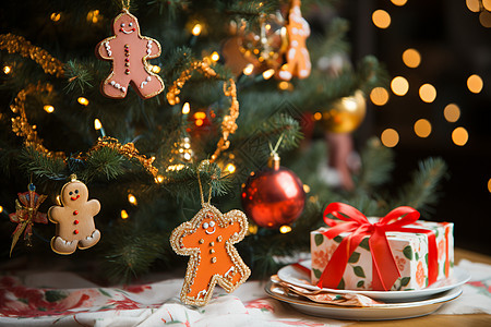 喜庆的圣诞树姜饼装饰图片