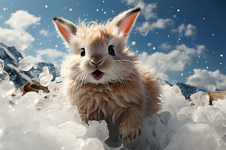 雪地里跳跃的小雪兔图片