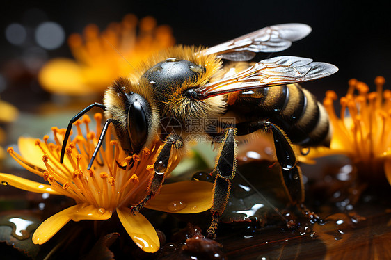 马蜂在花朵上图片