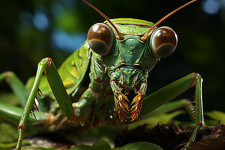 阳光中的小螳螂背景图片