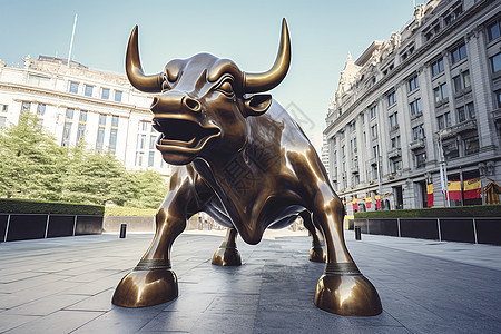 城市里的铜牛雕塑背景图片