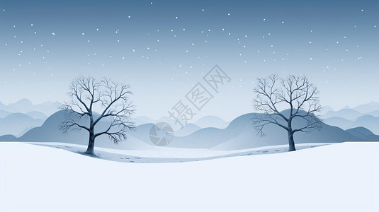 雪地里的两棵树图片