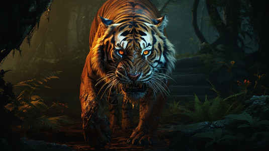 黑暗森林里的老虎图片