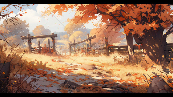 秋天农田里的篱笆图片
