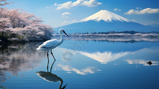 湖面上的丹顶鹤图片