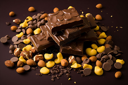 巧克力豆坚果上的巧克力背景