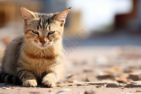 可爱的小猫孤身在城市街道上图片