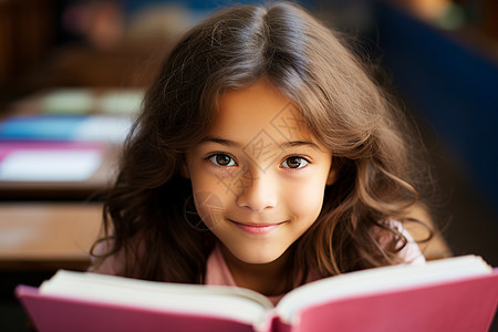 读书的女孩在微笑背景图片