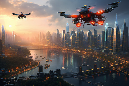 未来城市无人机图片