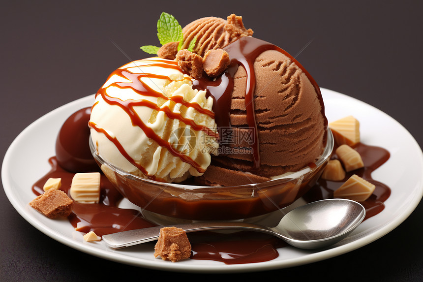冰凉爽口的巧克力冰淇淋图片