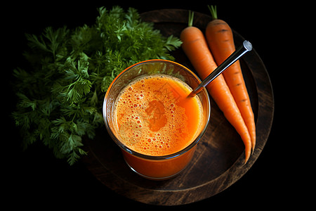 新鲜榨制的胡萝卜汁高清图片