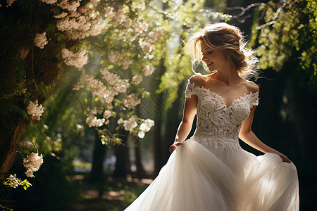 唯美迷人的白裙新娘图片