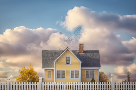 蓝天白云下的小房子背景图片