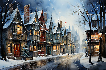 冬日的小镇插图图片