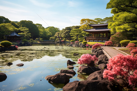日本公园的池塘图片