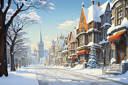 冬日的卡通小镇图片