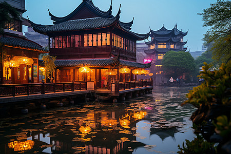 夜晚的上海豫园背景图片