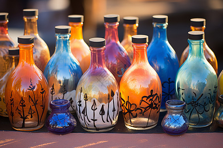 彩色玻璃瓶的艺术之美图片