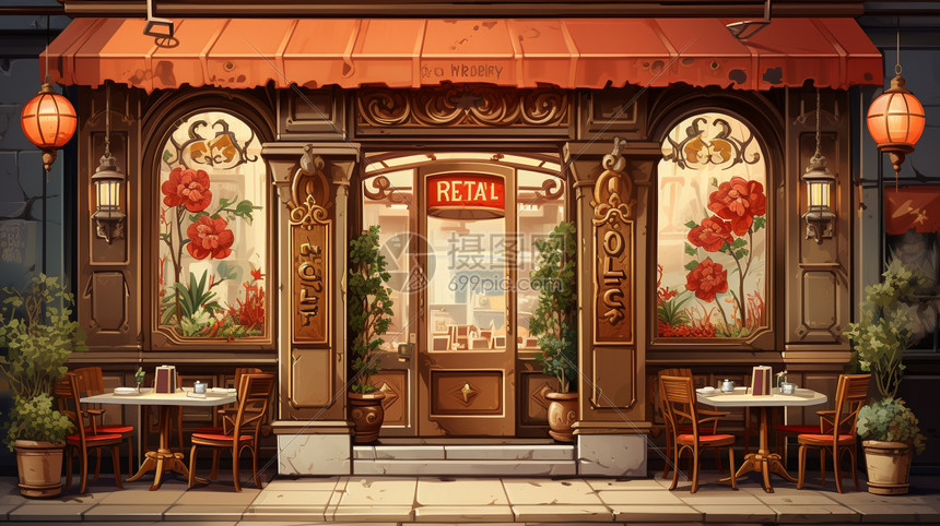 复古的餐厅门窗装饰图片
